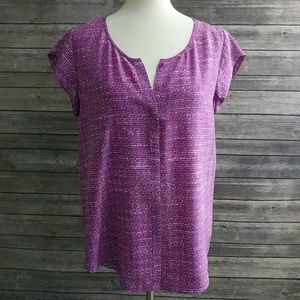 Purple White Joie Silk V-Neck Cap Sleeve Blouse M